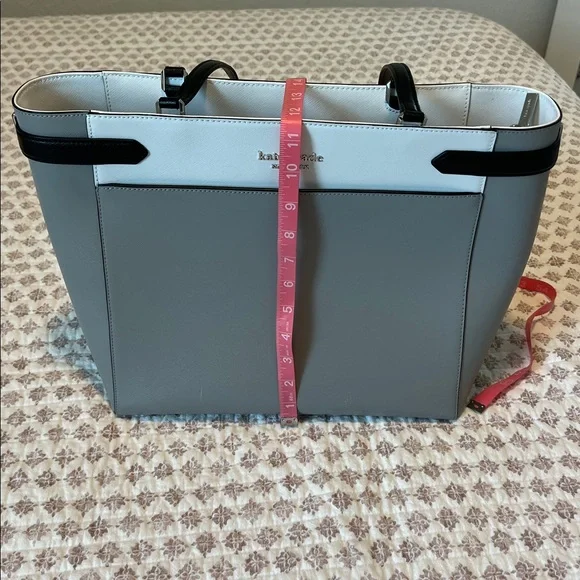 Kate Spade New York Staci Colorblock Laptop Tote Bag Nimbus Grey White Black - Picture 6 of 16